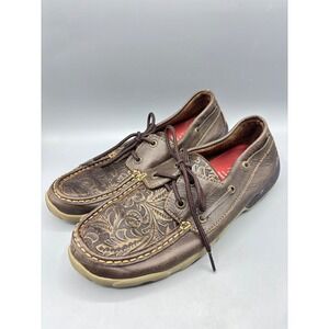 Twisted X Womens Shoes 7.5 WDM0070 Brown Embossed Leather Moc Toe  Moccasins